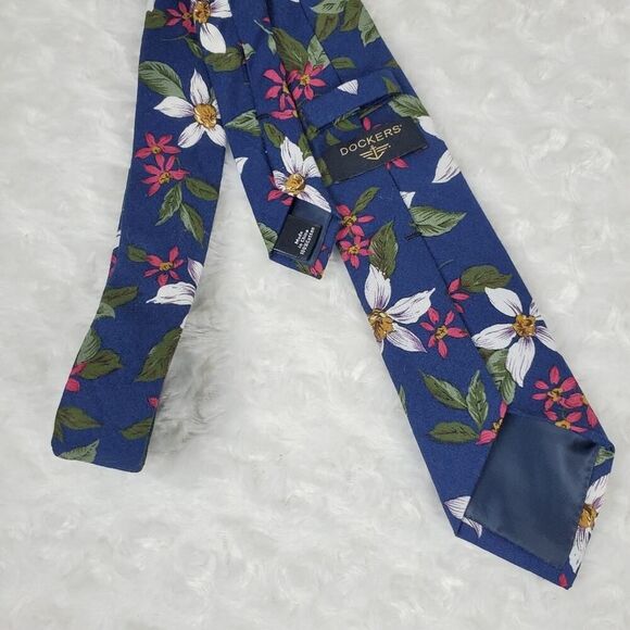 Dockers Floral Cotton Tie Blue - Picture 5 of 7